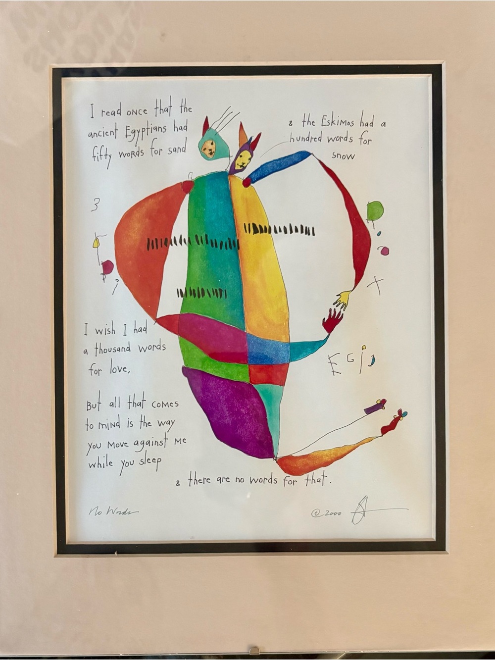 StoryPeople ‘No Words’ by Brian Andreas colorful framed print circa 2000